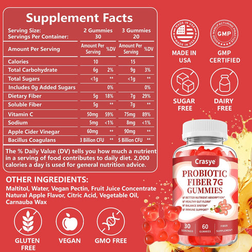 Gummies Gummy Immune 60 Gummies Fiber for Adults, Probiotic Fiber Sugar Free Fiber Supplement for Women Men Digestive