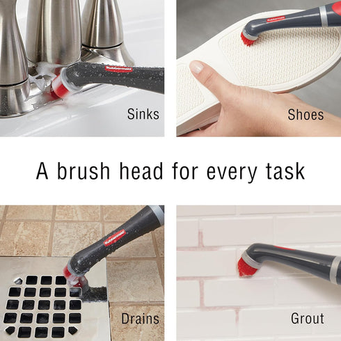 Rubbermaid Reveal Power Scrubber with Multi-Purpose & Grout Head, Cordless Electric Battery Powered Scrub Brush, Water