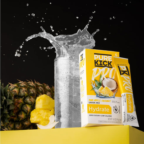 Pure Kick PRO Hydration Electrolyte Drink Mix, Pineapple Coconut, 1 Box with 6 Packets