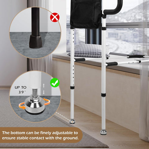 NobrNyanT 2 Bed Rails for Elderly Adults Safety, Adjustable Bed Cane with Sturdy Support Foot & Storage Pockets, Steel
