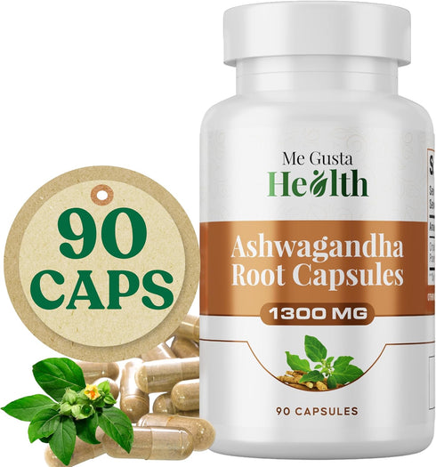 ME GUSTA HEALTH 1300mg, Immune 90 Ashwagandha Root Powder Capsules Capsule Metabolism Support for Women and Men, & Mood