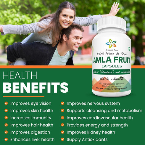 AMLA Capsules - 1000mg per Serving, 120 Veg Capsules - Natural Vitamin C & Antioxidants, Raw Whole Superfood