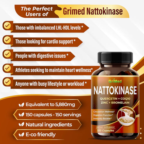 Nattokinase 8,800mg X8 Power with Quercetin, CoQ10, Zinc for Digestion & Immunity, Made in USA