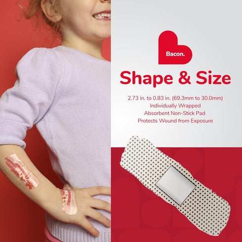 BioSwiss 24 Count Bacon Shaped Self Adhesive Bandages - Fun First Aid Kit for Kids