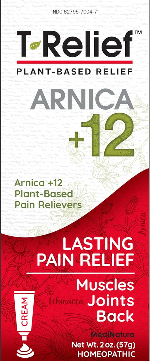 T-Relief Arnica +12 Cream, 2 oz Fast-Acting Relief for Back Pain, Joint Soreness, Muscle Aches for Women & Men