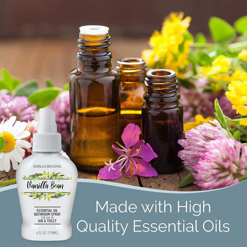 SMELLS BEGONE Essential Oil Air Freshener Bathroom Spray, 4 oz, Eliminates Bathroom & Toilet Odors, Vanilla Bean Scent