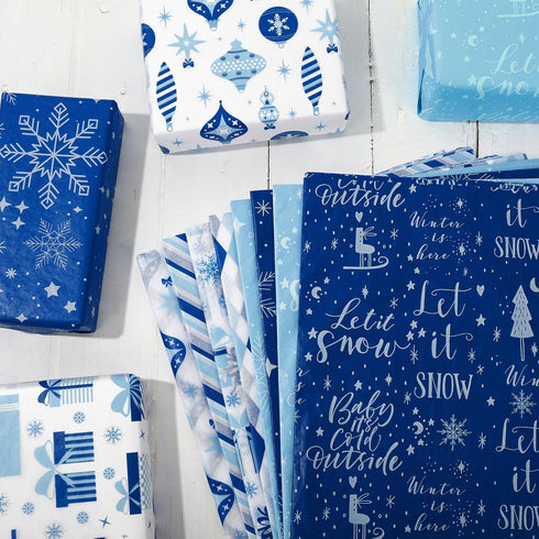 Whaline 160 Sheets Winter Tissue Paper, 14 x 20 Inch Blue White Snowflake Art Craft Paper for Decor