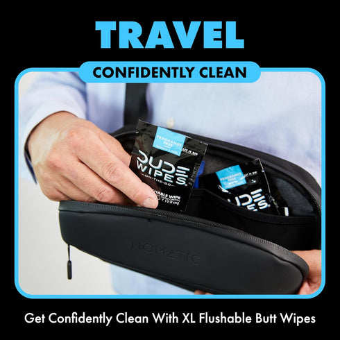 DUDE Wipes On-The-Go Flushable Wipes, 2 Pack, 60 Wipes, Unscented, Extra-Large, Individually Wrapped