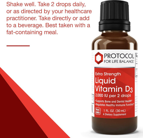 Protocol Liquid Vitamin D3 2,000 IU - Extra Strength for Bone & Teeth Support - 536 Servings, Non-GMO