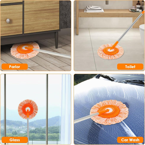 Wall Cleaner Mop with 90" Long Handle, Baseboard Cleaner Tool Duster, Round Dust Mop with 5 Replacement Pads