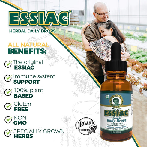 Immune 2oz (59ml) Essiac Original Tea USDA Organic Daily Drops for Enhanced Lymphatic Drainage and Support | Alcohol
