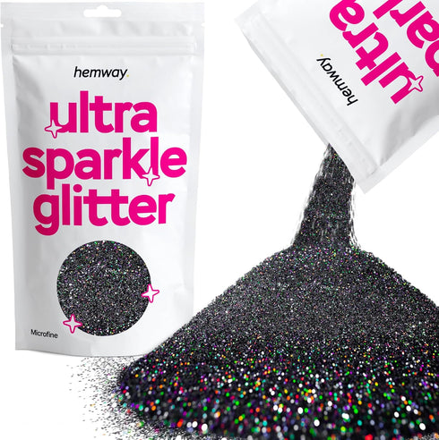 Hemway Premium Ultra Sparkle Glitter, Multi Purpose Metallic Flake for Arts Crafts, Nails, Cosmetics, Black