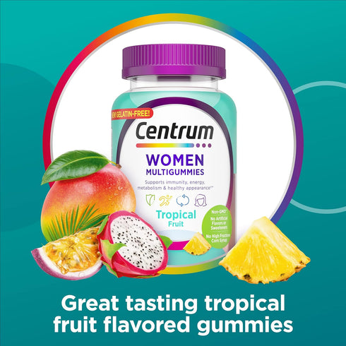 Centrum Women's Multivitamin Gummies, 100 Count, Tropical Fruit Flavors from Natural Sources, 50 Day Supply