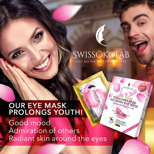 SWISSÖKOLAB 24k Gold Under Eye Patches for Puffy Eyes, Dark Circles, Collagen Eye Gel Pads, Anti-Aging