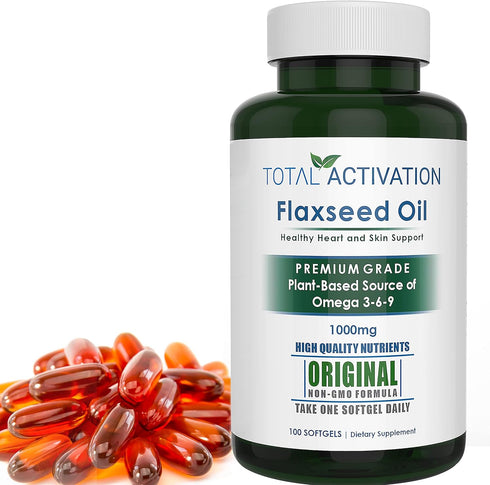 Organic Flaxseed Oil 1,000 mg Omega-3, Immune System Booster with Omega 3,6,9, 100 Rich Liquid Softgels