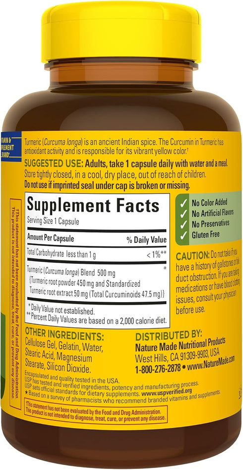 Nature Made Turmeric Curcumin 500 mg - 120 Capsules, Herbal Supplement for Antioxidant Support