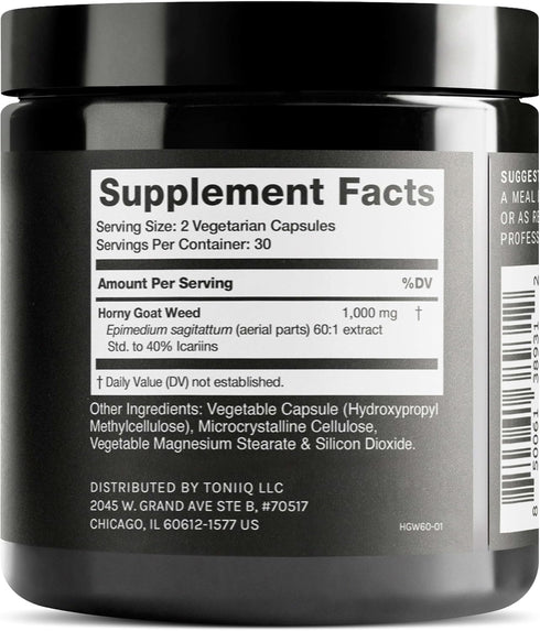 Toniiq 40% 60: 1 3P 60 Super Strength Horny Goat Weed for Men & Women - Epimedium sagittatum - Icariins - Concentrated