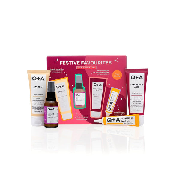 Q+A Festive Favourites Gift Set | Hyaluronic Acid Moisturiser (75ml), Oat Milk Cream Cleanser (75ml), Azelaic Acid