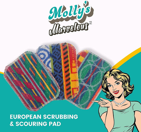 Molly’s Marvelous European Scrubbing & Scouring Pads, 3-Pack Dishwasher Safe, Non-Scratch Cleaning for Pots and Pans