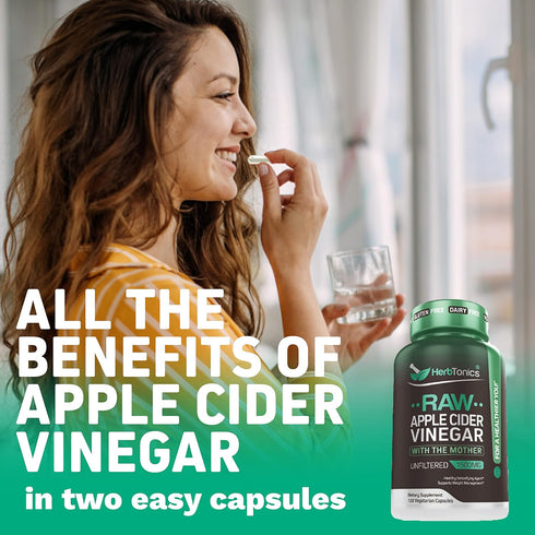 Herbtonics Raw Apple Cider Vinegar Capsules 1500mg with Mother | Detox, Digestion & Weight Management Formula with