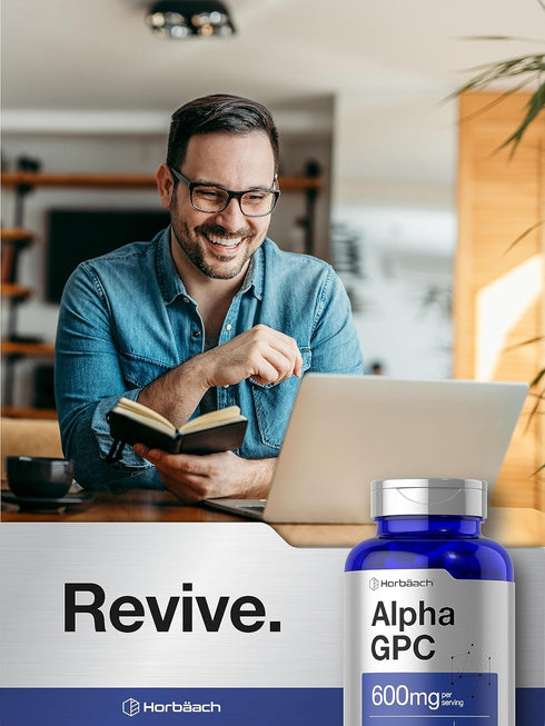 Horbaeach Alpha GPC 600mg, 120 Capsules, Vegetarian, Non-GMO & Gluten Free Choline Supplement