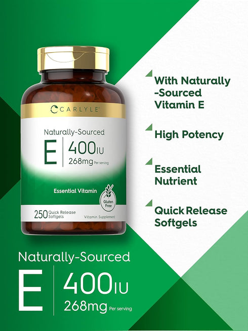 Carlyle Vitamin E 400 IU Softgels | 250 Count | Naturally Sourced, Non-GMO, Gluten Free