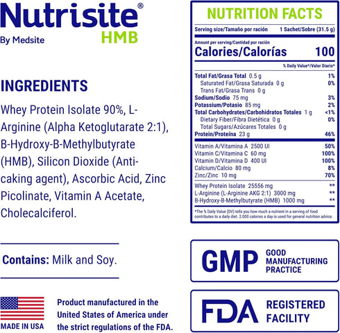Nutrisite HMB, Special Medical Purpose Food, 31.5 G (1.11 Oz), Modular Powdered Formula with Whey Protein Isolate,