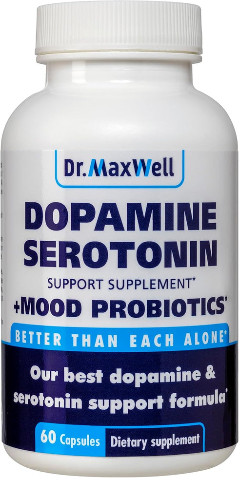 Serotonin and Dopamine Supplements with Mood Probiotic - 5in1 Support for Relaxation, Focus & Brain - 60 Capsules