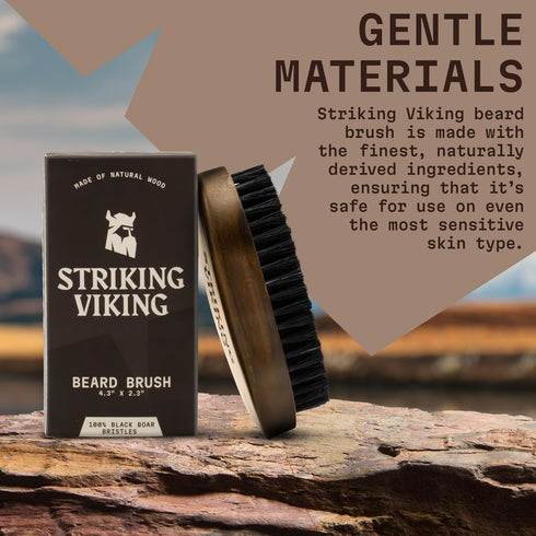 Striking Vikings Boar Bristle Beard Brush, 4.2" Ergonomic Design for Men’s Grooming & Beard Care