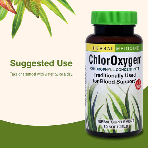 Herbs Etc. ChlorOxygen Chlorophyll Concentrate - Aids Healthy Blood Circulation - 60 Softgels