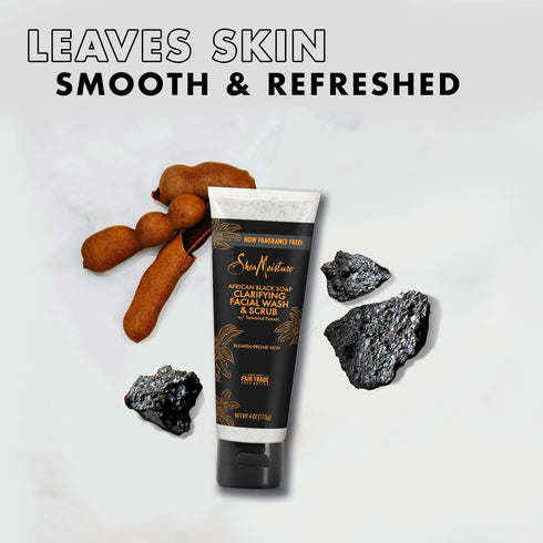 SheaMoisture Facial Wash and Scrub, African Black Soap, 4 oz, for Blemish Prone Skin
