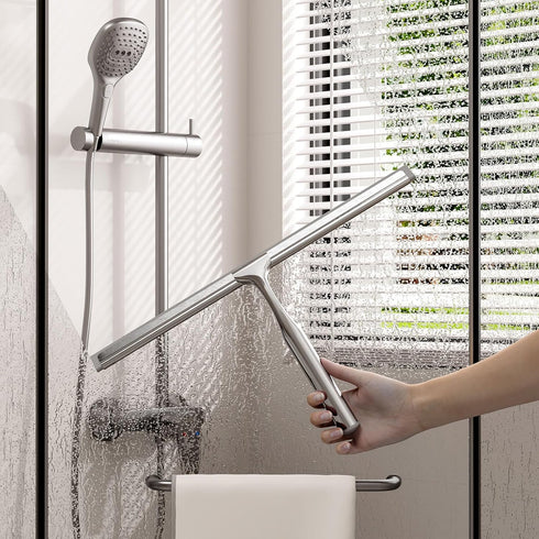 Shower Squeegee for Glass Doors - 12-Inch Wide Blade with Hook, Stainless Steel for Efficient Cleaning