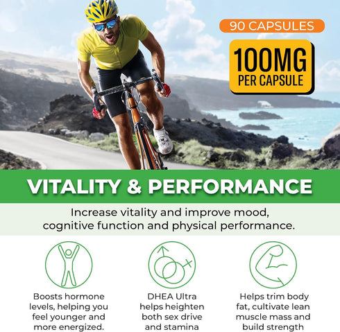 DHEA 100mg Supplement for Women and Men | Pure High Strength Micronized Dehydroepiandrosterone | 90 Caps (3-Month