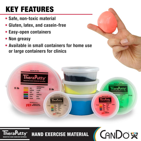 CanDo Theraputty Plus Hand Exercise Putty for Hand Therapy, Rehabilitation, Strengthening, Stress Relief - Red 3 oz