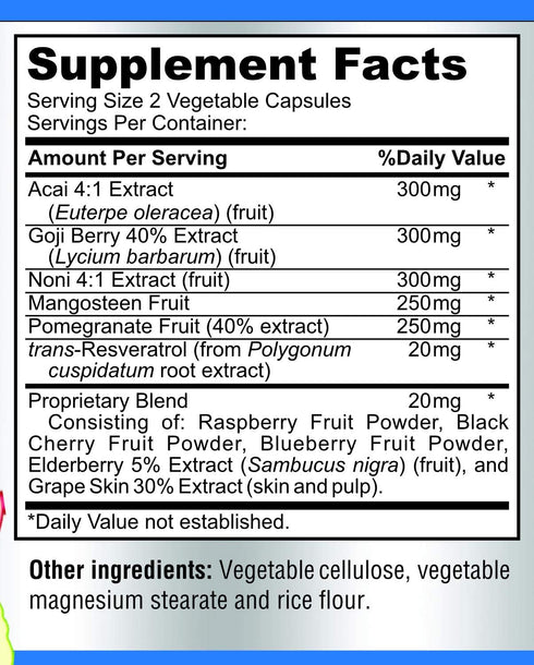 Super Antioxidant Fruit Superfood Complex - 60 Capsules of Powerful Antioxidant Superfruits for Immune Support and Skin