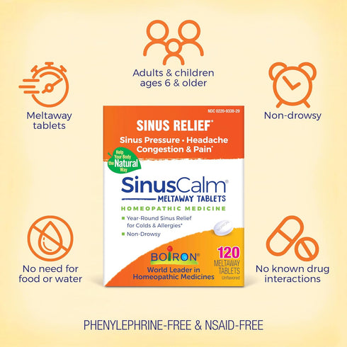 Boiron SinusCalm Tablets for Sinus Pain Relief, Congestion, Runny Nose, Headache - 120 Count