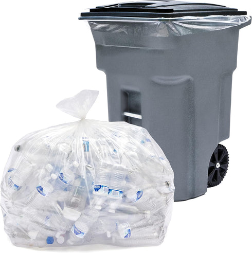 Heavy Duty Clear 95-96 Gallon Trash Bags, Huge Value Pack, 25 Bags w/Ties, Extra Large Recycling Trash Bags