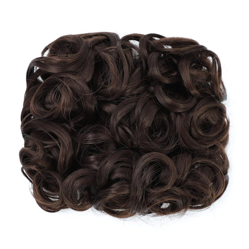 SWACC Short Messy Curly Dish Hair Bun Extension, Easy Stretch Combs, Clip in Ponytail, Dark Brown-4#