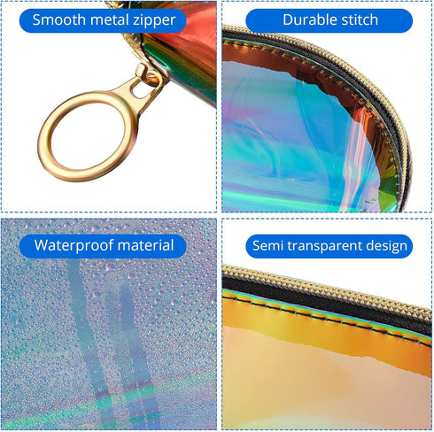 Weewooday 3 Pieces Iridescent Makeup Bag, Holographic Cosmetic Toiletries Pouch, Portable Waterproof Travel Organizer