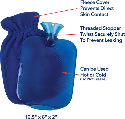 Carex Hot Water Bottle With Cover, Rubber - Heat and Cold Therapy for Pain Relief