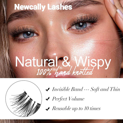 Newcally Lashes Natural Wispy False Eyelashes, Hand-Knotted Soft Light Volume Cat Eye Lashes Multipack