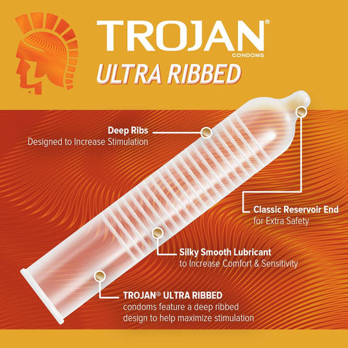 TROJAN 12 Count Pack Ultra Thin Sensitivity Condoms - Ribbed