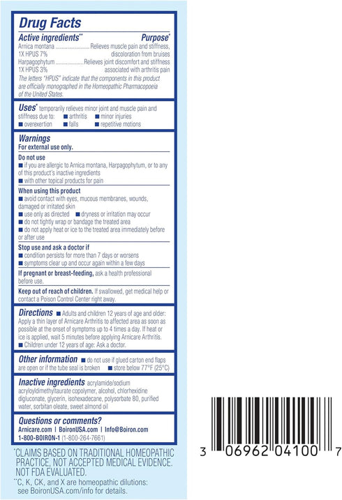 Boiron Arnicare Arthritis Cream - Pain Relief for Knees, Hands, Wrists, Joints & Muscles, Quickly Absorbed, 5 oz