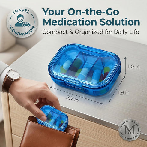 JedJadr 3 Pack 3 Compartment Small Pill Box, Portable Pill Case for Purse and Pocket, Moisture Proof Travel Pill