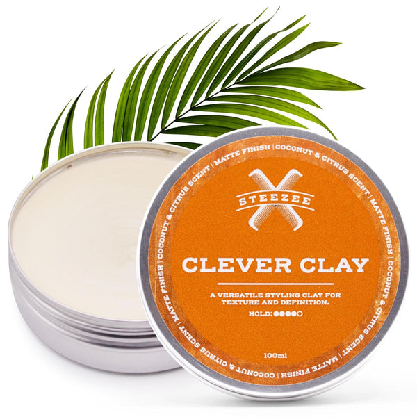 Clever Clay - Natural Finish Styling Hair Clay for Men, All Hair Types, Reworkable All Day Hold, 3.4 oz