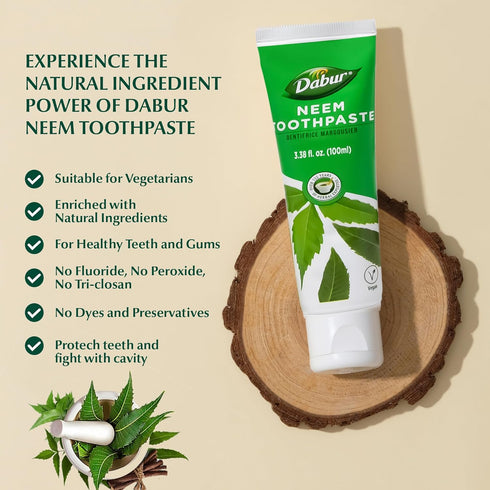 Dabur Herbal Toothpaste - Natural, Fluoride-Free Oral Care Formula for Fresh Breath, Neem Infused Brilliance