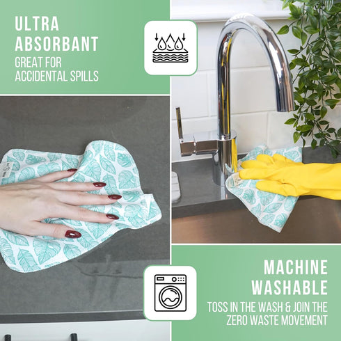 Reusable Paper Towels, 15 Pieces Pack of Washable & Paperless Towels, 100% Cotton, Highly Absorbent for Kitchen