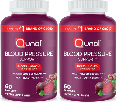 Qunol Blood Pressure Support, 3 in 1 Beets + CoQ10 + Grape Seed Extract, Beet Root Capsules for Healthy Circulation, 60