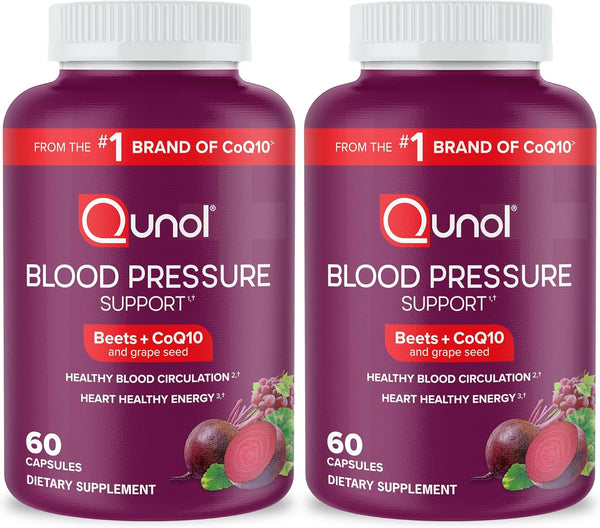 Qunol Blood Pressure Support, 3 in 1 Beets + CoQ10 + Grape Seed Extract, Beet Root Capsules for Healthy Circulation, 60