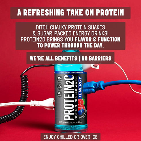 Protein2o 15g Whey Protein Infused Water Plus Energy, Blueberry Raspberry | 16.9 oz Bottle (Pack of 12)